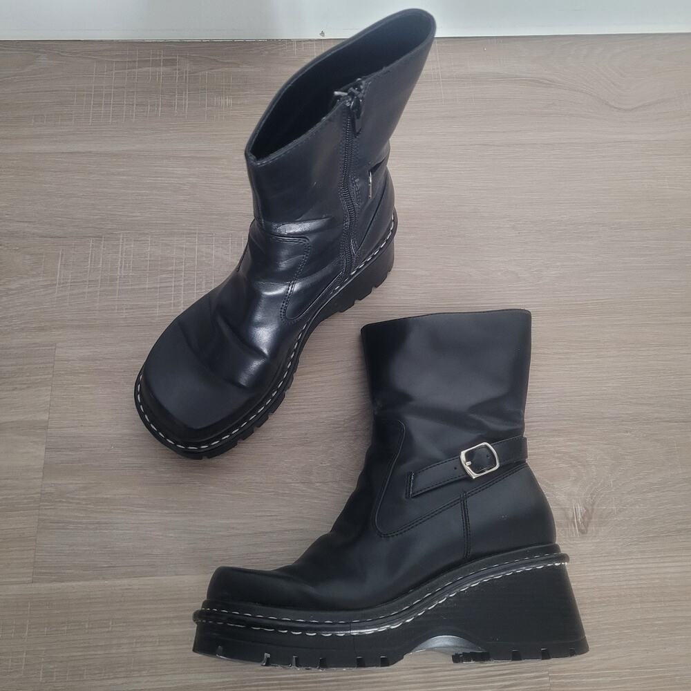 Vintage Womens No Boundaries Chunky Platform Boots Size 5.5 Grunge Biker 90s Y2K